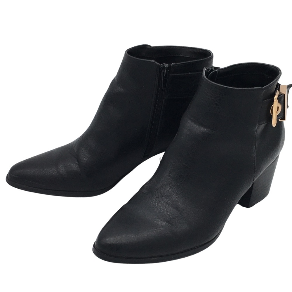 Aldo Black Ankle Boots with Gold Buckles size 9
